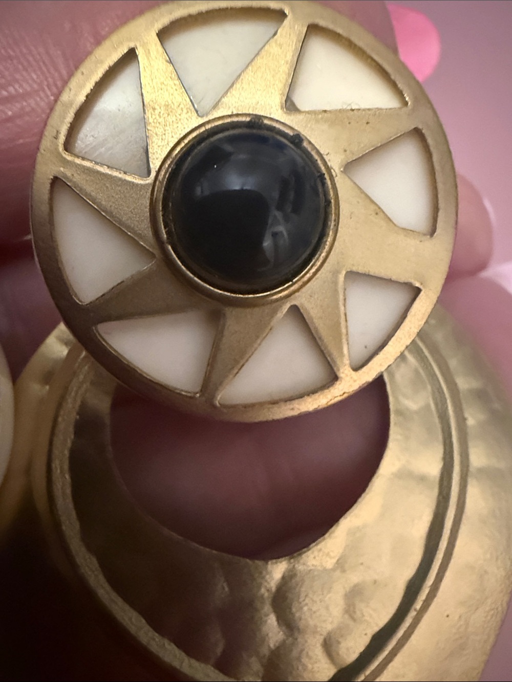Gold-Tone Statement Drop Earrings with Black Center - Picture 4 of 4